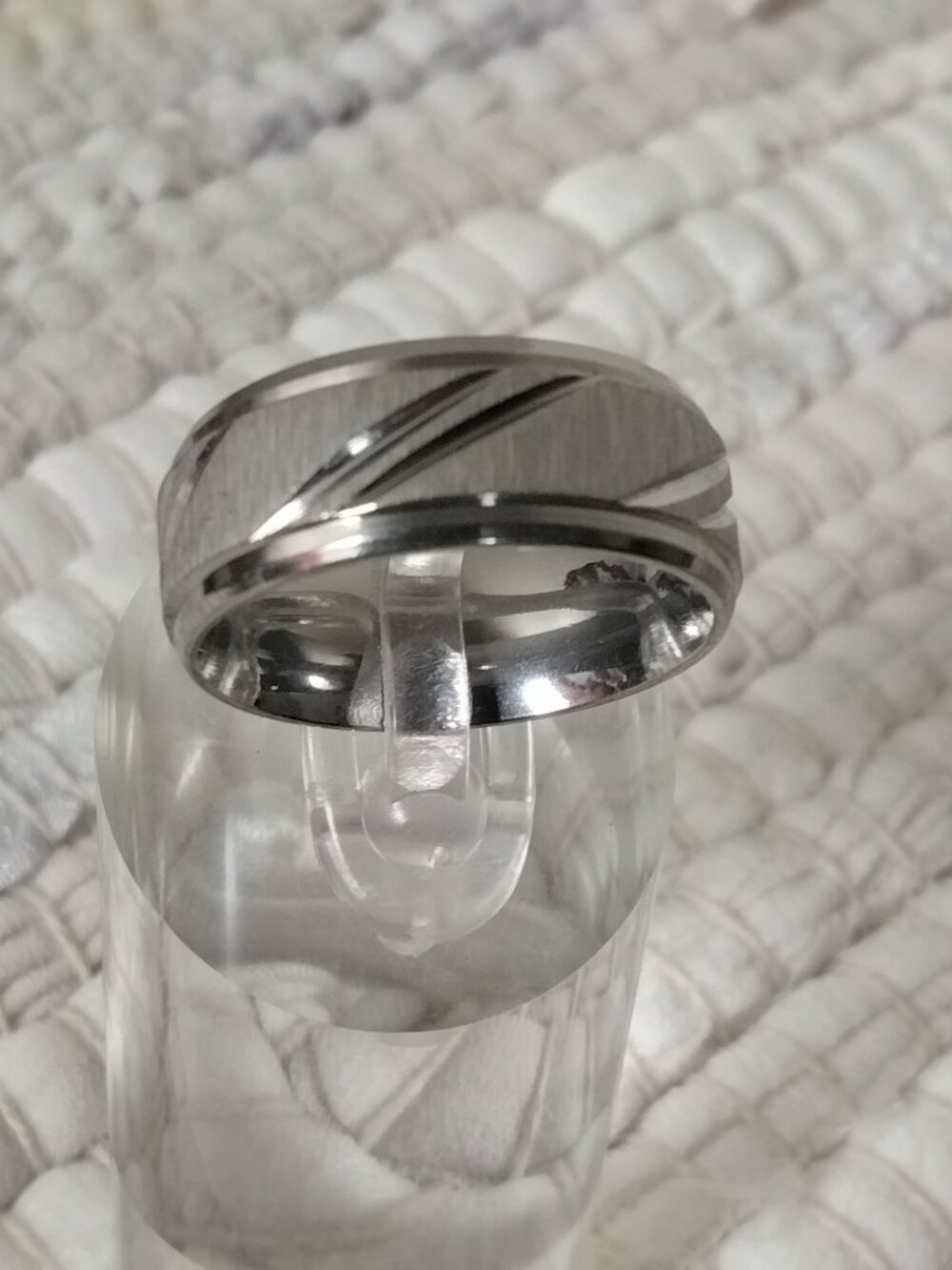 Size 11 Stainless Steel Wedding Bands – 8 mm Diagonal Groove Design